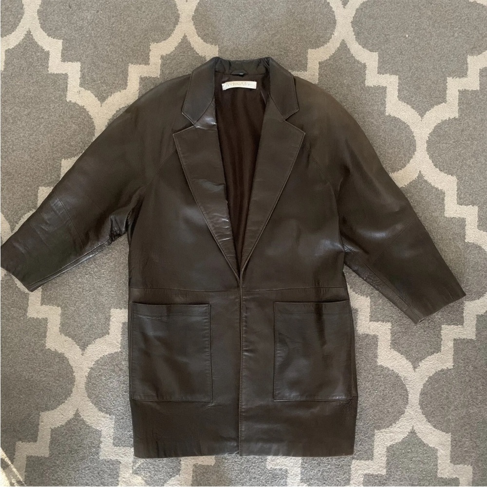 Vintage Brown Long Leather Coat Open Trench  Size Med/large 80s No Size Tag